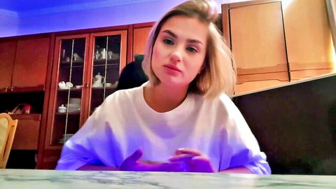 Shy 18yo blonde teen Bernicecompanie in white sweater on Chaturbate cam