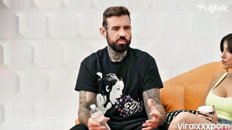 MyCookieJar busty Latina in PlugTalk interview with tattooed host