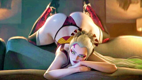 Daki hentai animation with big ass, red stockings, seductive pose