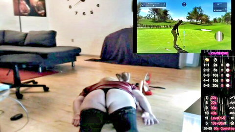 Wicki von Trannyston submissive ass-up pose in tight jeans and thong, LUSH toy control