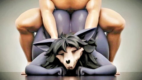 Muscular nude male mounting fat-assed purple wolf furry with huge hanging tits in doggy style hentai pose
