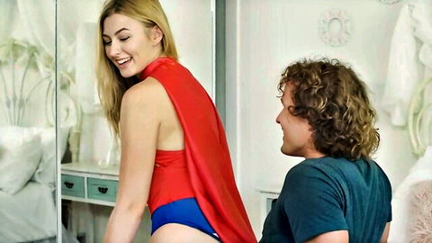 Alexa Grace in sexy Wonder Woman costume teases in mirror with lover