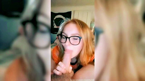Daddysbadkitty666 redhead with glasses sucking cock closeup