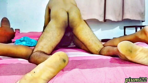Sri Lankan stepbro anal creampie vacation fuck, hairy legs up penetration