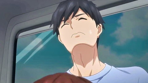 Anime couple in intimate neck kiss, male in ecstasy from Jimihen Ep.3