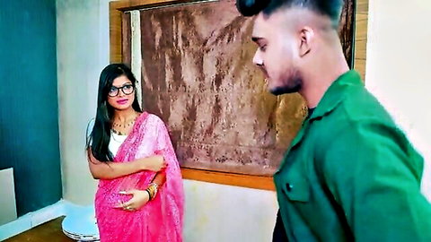 Indian bhabhi in pink saree eyes brother-in-law seductively