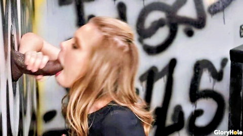 Coco Lovelock skinny blonde teen sucks massive black cock in glory hole