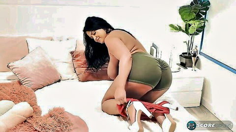 Kailani Kai voluptuous MILF in green shorts doing topless stretches