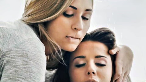 Tracy Lindsay embraces brunette lover in tender intimate moment