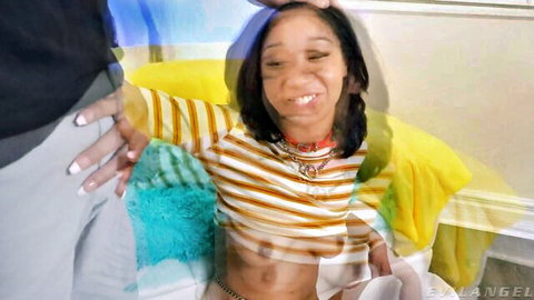 Alicia Reign smiles intimately with Bryan Gozzling touching her in striped top