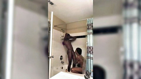 Black tranny MILF passionately fucks husband in steamy shower