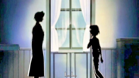 Anime silhouette of elegant woman and young girl by window in hentai scene
