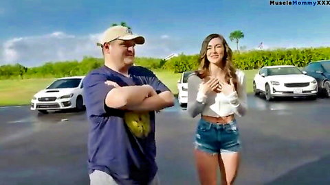Bryce Adams in crop top and shorts surprises Glenny Balls by luxury car