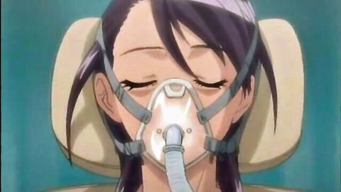 Purple-haired anime girl in breathing mask after Re:Zero hentai gangbang