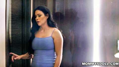 Dana in tight blue spaghetti strap dress, admitting romantic feelings
