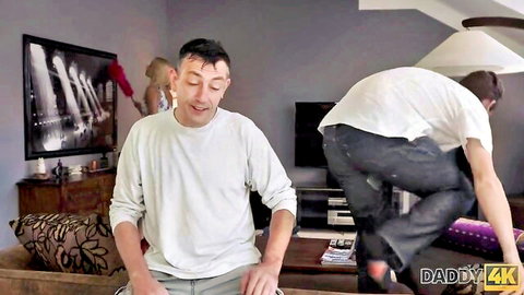 Mature dad Nikki gets fucked by young guy after cleaning in Daddy4K gay scene