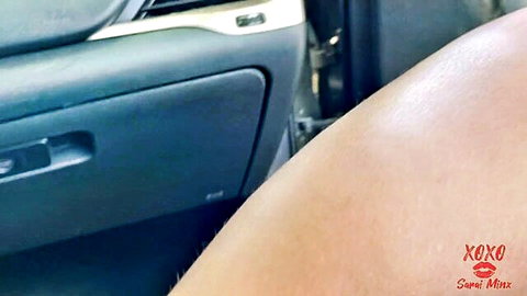 Sarai Minx ebony thigh tease in car, seductive close-up