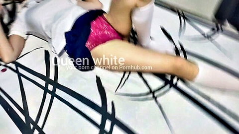 Natalia in school uniform, pink panties exposed after studying