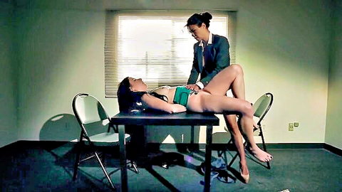 Dana Vespoli dominating bound nude woman in lesbian BDSM scene