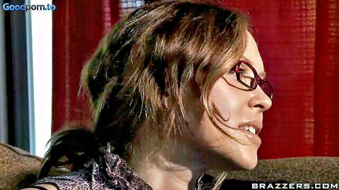 April O'Neil seductive profile with glasses in Brazzers adult video thumbnail