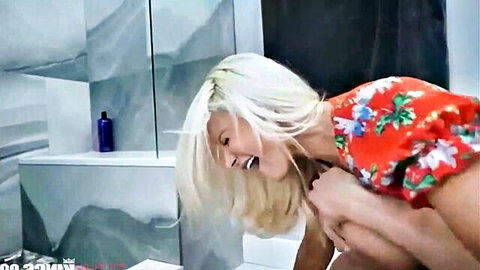 Brittany Andrews blonde MILF anal creampie in bathroom stepson scene