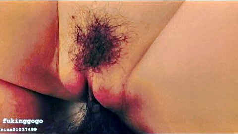 Erina's hairy pussy creampied close-up in JAV scene