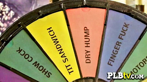 Naughty adult wheel of fortune parody with sex acts like fuck, hump, sandwich