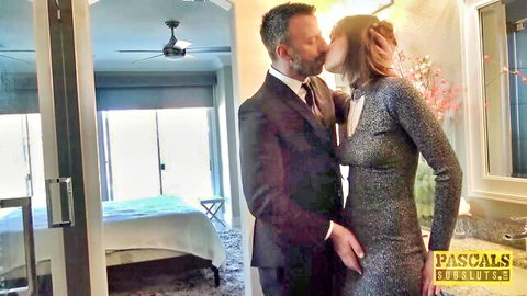 Fancy English redhead in tight dress kissed by suited man - Pascal Sub Sluts