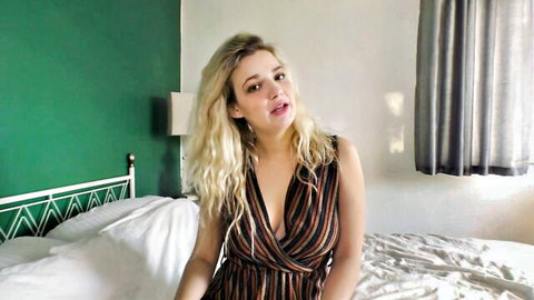 Bad Dolly teases in low-cut striped dress for diaper punishment fetish