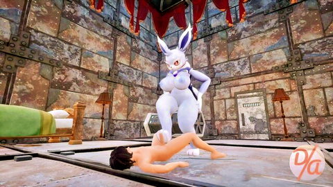 Anthro bunny dominates nude human woman in Palworld NSFW mod