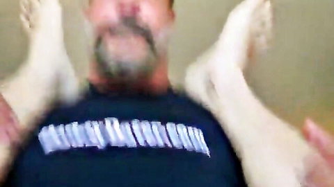 Hairy bearded dad in Daddy Dater shirt during intense fuck and cumshot