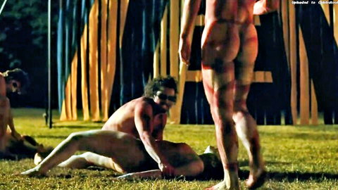 Emily Cox nude in body-painted outdoor group scene, Alma & Oskar 2022