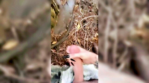 Cadence Caliber outdoor foot tease in POV, bare sole and hand closeup