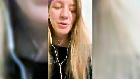 Blonde Danish woman in amateur livestream tease, headphones on
