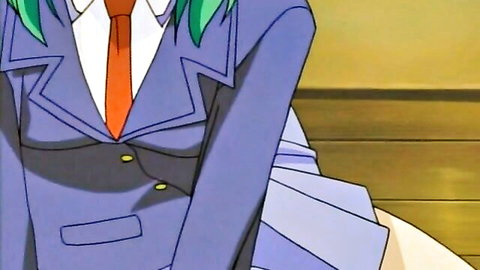 Green-haired anime schoolgirl in tight blue uniform skirt teasing for teacher student fuck
