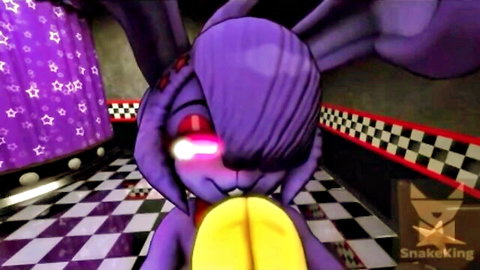 Purple furry bunny Bonfie teasing with banana in vore fetish scene