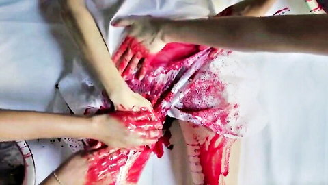 Mariana Fausto nude tits in bloody still life scene, Natureza Morta 2020