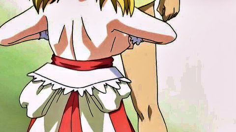 Blonde anime girl in frilly white dress, back view from Boin Lecture Ep.2