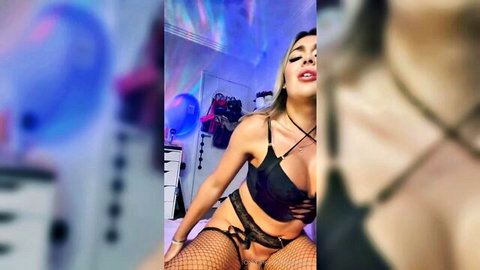 Daddyswallet blonde bombshell in black lace lingerie riding anal sex toy
