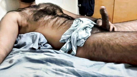 Hairy man solo anal dildo insertion in amateur gay video