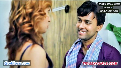 Indian redhead babe in low-cut top during steamy amateur video call with guy