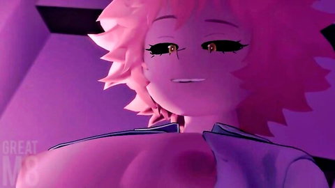 Mina Ashido hentai POV with big pink tits exposed, smiling seductively