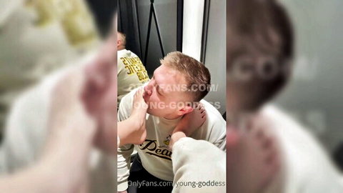 Young Goddess dominates blonde man with intense face grab close-up