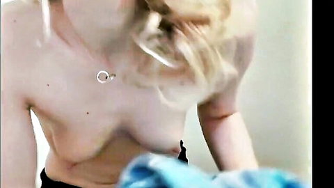 Blonde amateur topless with perky tits in solo striptease homemade video