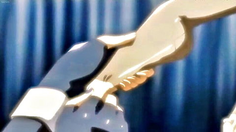 White-gloved hand gripping smooth bare female leg in hentai slave scenario