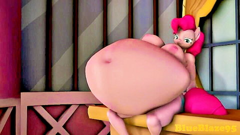 3D Pinkie Pie pony with massive vore belly and huge tits lounging nude