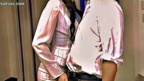 Saori Hara in sexy white suit as horny office lady with colleague