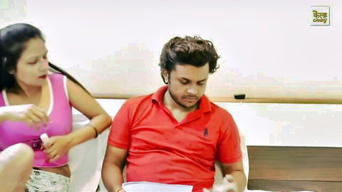 Indian mommy in pink top teases sitting man in perverted adult scene