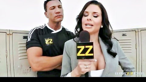 Veronica Avluv as busty sports journalist in sexy blazer interview