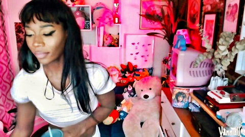 Vanniall black trans edging webcam show with large knob solo cumshots